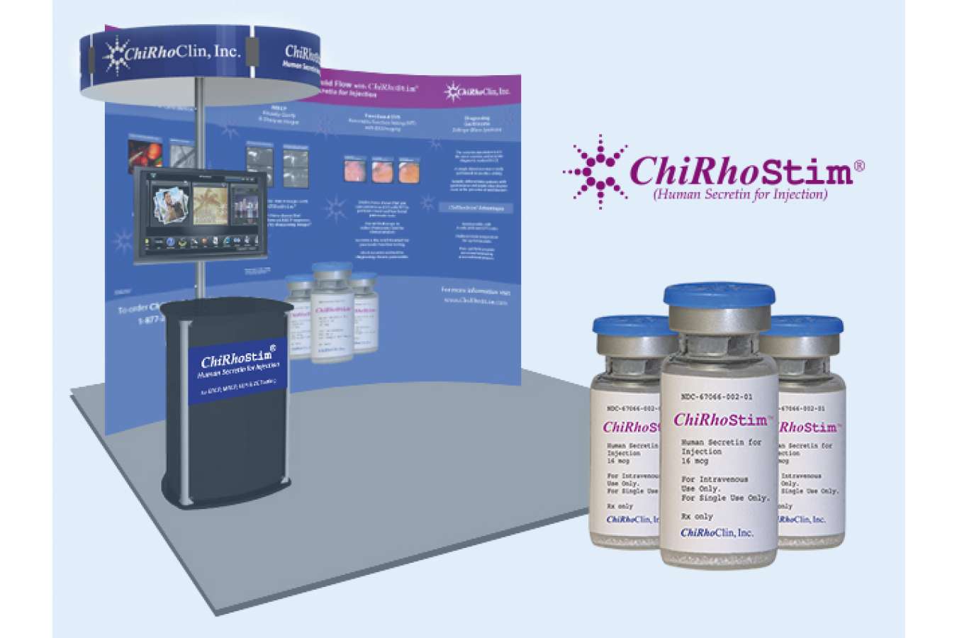 Kiosk & Bottles : 10' display booth with monitor kiosk and header