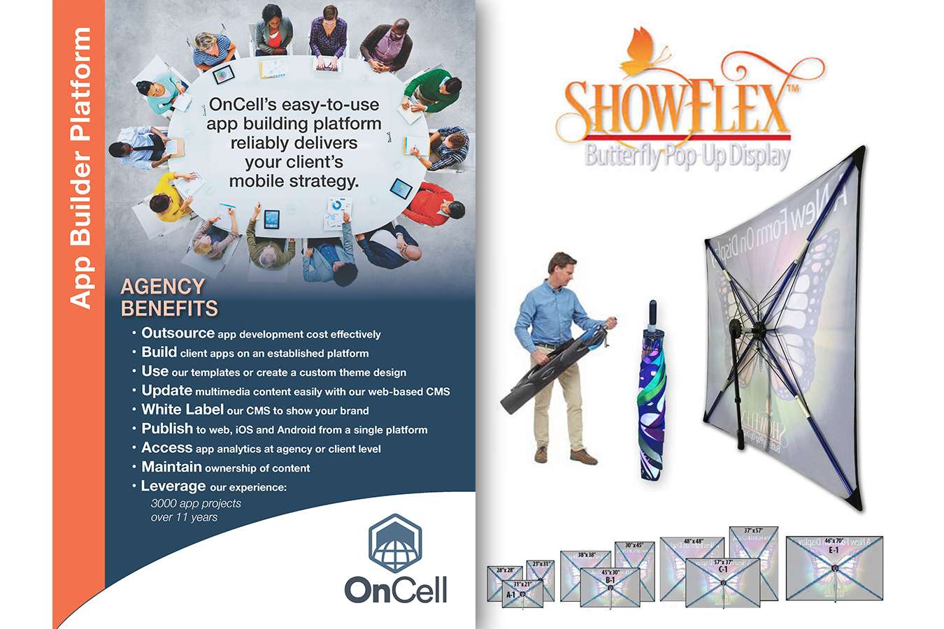 ONCELL APPBldr V2 final : Showflex fabric displays offer light-weight easy to use option for table top to back wall units