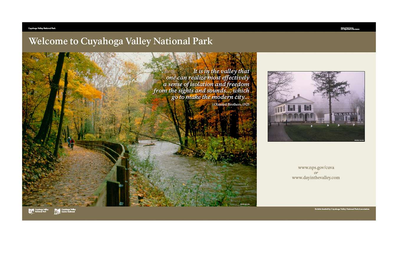 CUVA NPS 2 : Wall panels for visitor centers located in this 50 square mile park along the Cuyahoga River.  The park extends between Cleveland and Akron, Ohio and is the only national park in the state