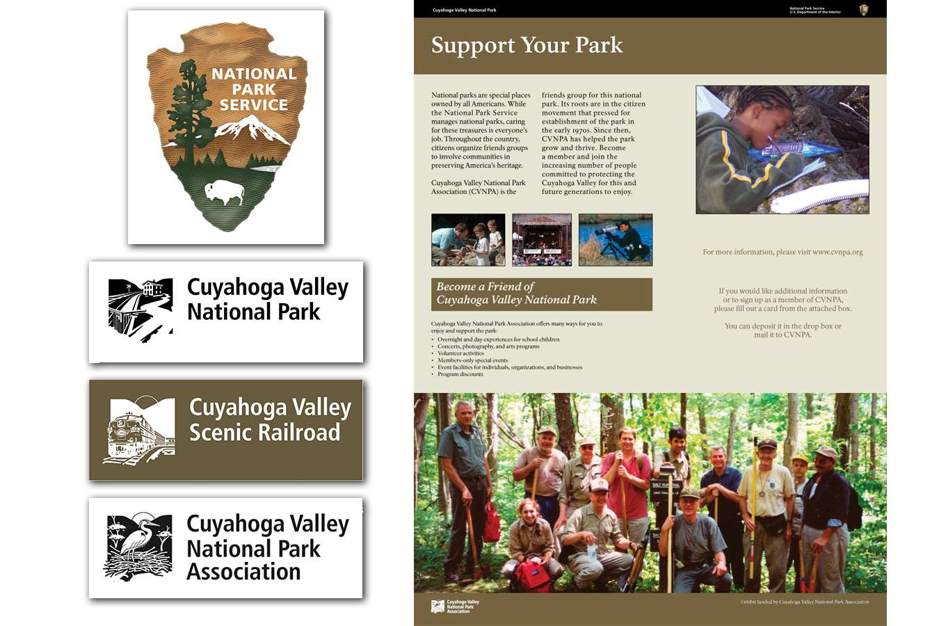 CUVANPS8 : Logos developed for the Cuyahoga Valley National Park, Association and Scenic Railroad 